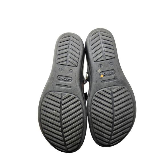 Crocs 8 Sanrah Beveled Circle Black Thong Flip Flop Comfort Casual Coastal - Picture 2 of 4